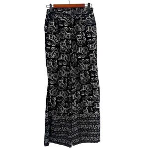 Merona Wide Leg High Rise Pleated Lightweight Black White Elephant Print Pants S